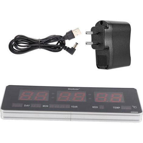 Horloge de calendrier numérique LED, horloge murale de température, prise ue 110-240V (calendrier température semaine) (1/5)