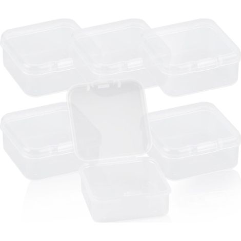 Lot de 6 petits récipients rectangulaires en plastique avec couvercles pour perles, cartes de visite, pilules, petits articles (4,5 x 4,5 x 2 cm) (1/5)