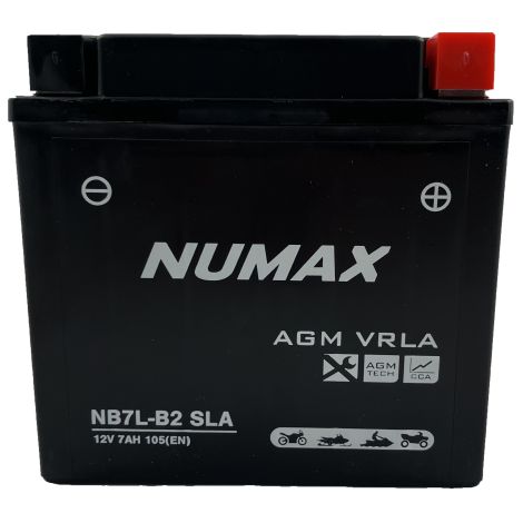 Batterie moto NUMAX NB7L-B2 SLA 12V 7Ah 105A Dimensions: 136x76x130mm et plus à Droite (1/2)