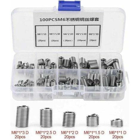 M6 Insert Fileté, 100pcs M6 Filets Rapportés Inserts de Filetage Hélicoïdal à Fil Spiralé en Acier Inoxydable,de (1/3)