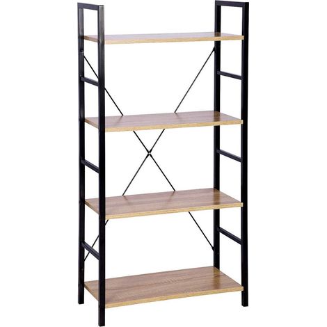 Scaffale stand con ripiano in metallo e legno rovere nero chiaro 190000440