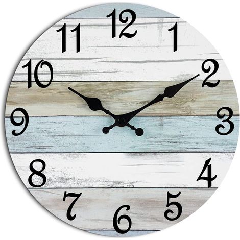 Horloge murale silencieuse, à piles, de style rustique côtier, idéale pour la décoration de la salle de bain, de la cuisine et de la chambre. (1/3)