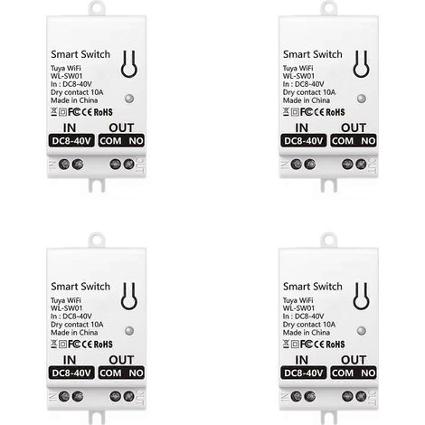 4 modules de contact sec Tuya Smart WiFi 10A, relais de disjoncteur universel pour la maison, compatibles avec Smart Life et Alexa, 8-40 V CC (1/3)