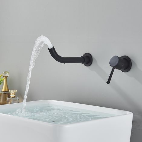 Mitigeur Lavabo Mural Rotatif à 360°Robinet Salle de Bain pour Baignoire et Lavabo Robinetterie Lavabo Encastré Mural Design Moderne Noir (1/5)