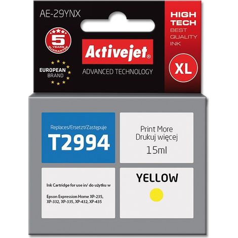 Activejet AE-29YNX Ink cartridge (replacement for Epson 29XL T2994 Supreme 15 ml yellow)
