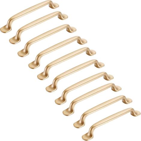 Tiradores para armario Tinor de 128 mm, color dorado, paquete de 10 unidades – Aleación de zinc – Tiradores modernos para muebles – Tornillos incluidos – Tirador de 128 mm (1/5)