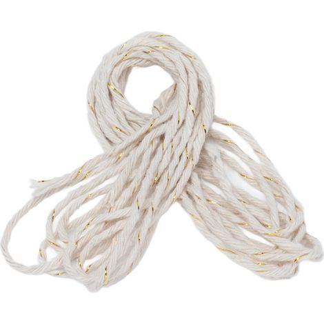 Ficelle cadeau de Noël en coton de 2 m, réutilisable, pour emballage cadeau, anniversaire, mariage, blanc et or. (1/5)