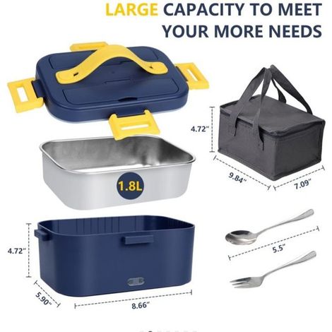 Boîte Chauffante Électrique Repas 1.8L-Lunch Box Chauffante 220V/12V/24V-Portable avec Câble Voiture et Bureau-Chauffe 75W-Violet