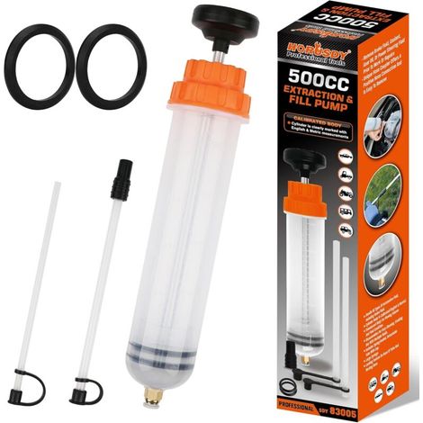 Ortviai Extracteur de Fluides Automobile 500CC - Seringue d'Huile Manuelle avec Tuyau Flexible - Pompe de Transfert pour Carburant et Liquide de Frein - Transparent - 500ml (1/5)