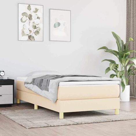 Cama box spring con colchón tela color crema 80x200 cm (1/5)