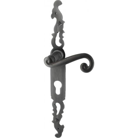 Poignées de porte fer forgé COQ vieil argent 330X36 mm Trou de cylindre i - SECURY-T