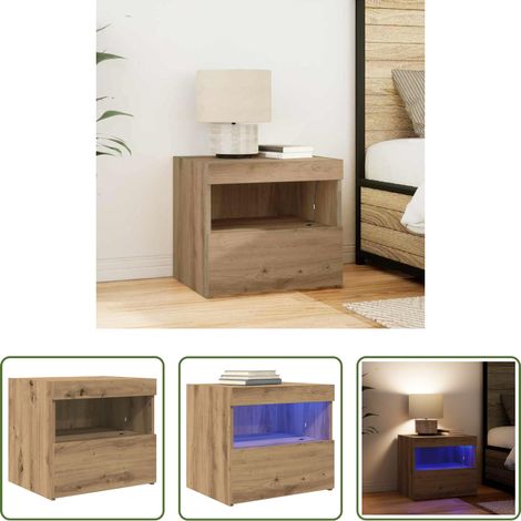Rangement chambre - Cabinet de chevet avec tiroir Chêne artisanal 50 x 40 x 45 cm (1/5)