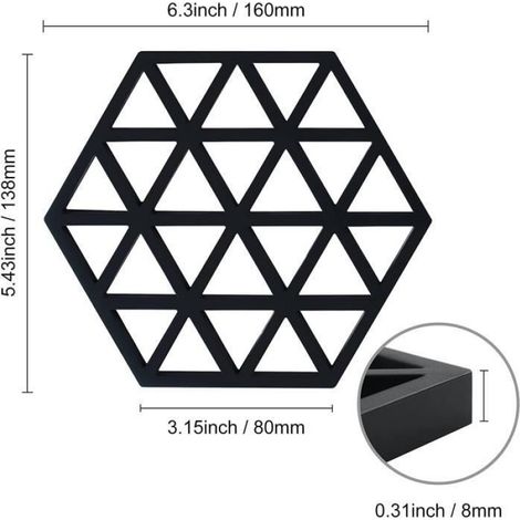 Dessous de plat lot de 3 en silicone 100% sans BPA, résistant de -40°C à 300°C, design hexagonal pour cuisine et table (1/4)