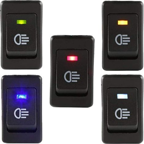 x 12VDC/35A Wippschalter, Nebelscheinwerferschalter für Auto/Motorrad, 4-poliger LED-Wippschalter mit Beleuchtungsknopf (Blau, Gelb, Grün, Rot, Weiß) (1/5)