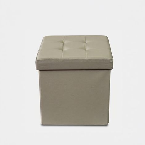 Quadratischer Sitzhocker mit Stauraum aus naturfarbigem Kunstleder