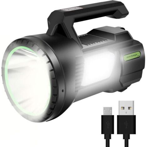 Lampe Torche LED Rechargeable1200lm 6500mah, Ultra Puissante 4 Modes d’Éclairage, Lampe de poche pour la Pêche de Nuit, Chasse, Randonnée, Garage,Camping,Urgence (1/5)