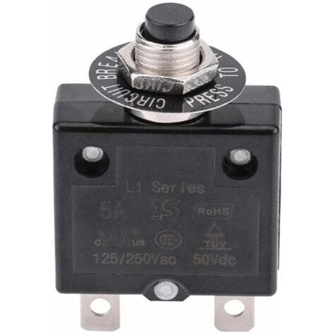 Interrupteur/disjoncteur de protection contre les surcharges thermiques 15 A, 125-250 V CA/50 V CC, réarmement par bouton-poussoir (1/5)