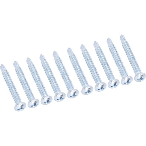 Lot de 50 vis à bois auto-perceuses tête ronde acier carbone galvanisé entraînement cruciforme 4,2x32 mm argent (1/5)