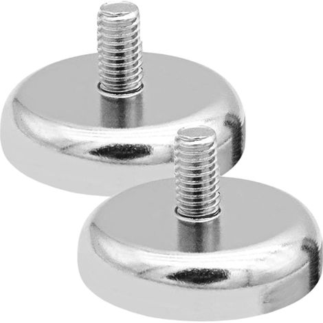 Lot de 2 aimants en néodyme de 48 mm de diamètre avec filetage M8, force d'adhérence de 85 kg, aimants ronds argentés avec filetage (1/5)