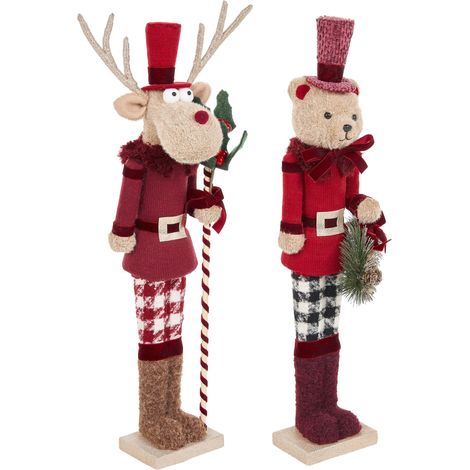 Set di 2 statuette schiaccianoci rosse a forma di orso e renna fatte a mano Matala (1/5)
