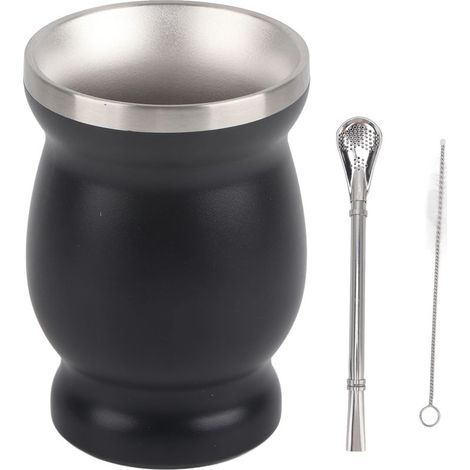 Tasse Gourde - Double Paroi En Acier Inoxydable - 230 Ml - Noir - Pour Café Et Thé - 1 Pièce (1/5)