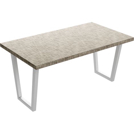 Esstisch aus Holz und Metall mit weißen trapezförmigen Beinen 160x90 cm Struktur-Grau