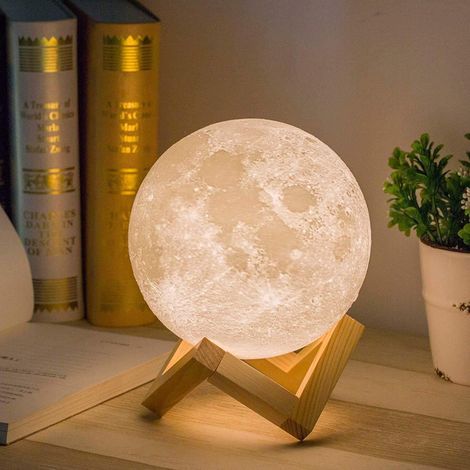 Lámpara de noche con forma de luna, carga USB y control táctil, para adultos y niños, luz blanca cálida a fría (12 cm). (1/5)