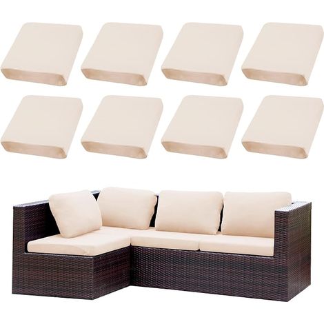 Patio Cushion Covers Set of 8 Outdoor Couch Covers Stretch Covers for Sofa Cushions Furniture Protectors Washable and Reusable 1 Beige (1/5)