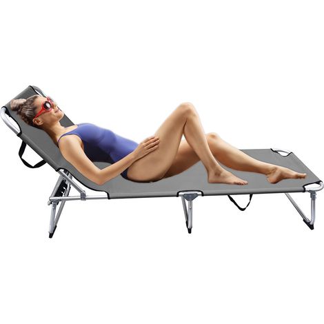 MaxxGarden Tumbona de terraza Plegable - Tumbona de jardín, Plegable - Uso para Playa, Camping, balcón, etc. 110kg de Carga útil, Tumbona de Exterior - Color: Gris (1/5)