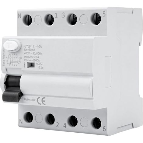 Disjoncteur différentiel 40a 30ma GYL9 Disjoncteur RCCB Interrupteur différentiel 40a 30ma 4P 400VAC Type AC (1/5)