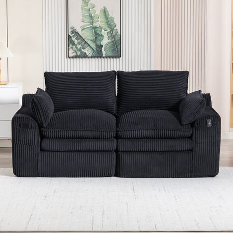 Divano 2 posti 191x94x85 cm nero in velluto a coste con cuscini, tasche laterali e molle insacchettate (1/5)