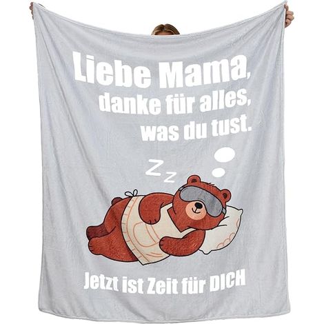 Coperta in flanella 130x150 cm - un regalo per la mamma, con scritta in tedesco e panda. (1/3)