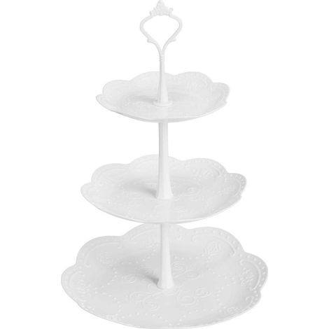 Présentoir à cupcakes à 3 étages, présentoir de service à étages en plastique, plateau à desserts pour goûter, baby shower et mariage (blanc pur) (plastique) (1/5)