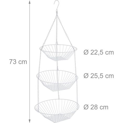 Corbeille à fruits suspendue 3 niveaux modèle épuré cuisine gain de place 30 x 20 x 20 cm en métal blanc (1/4)
