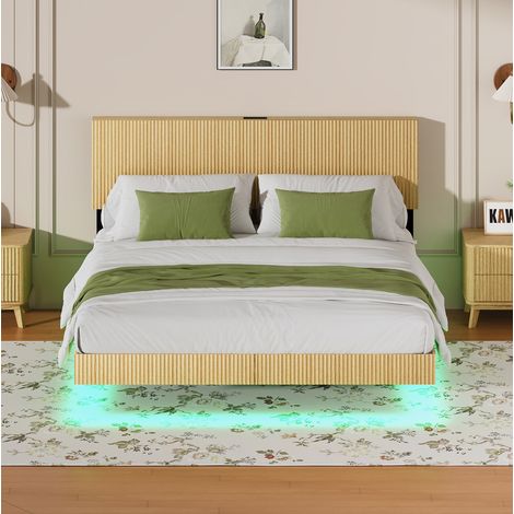 Cama con LED y enchufe, diseño flotante OKMYHOME (1/4)
