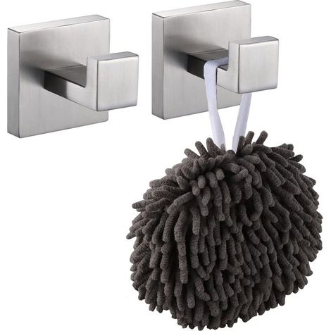 Set mit 2 quadratischen Wandhaken für Badewannen – Gebürstetes Silber, für Kaminsims, Badezimmer, Küche, Garage, Edelstahl SUS 304, poliertes Chrom (1/5)