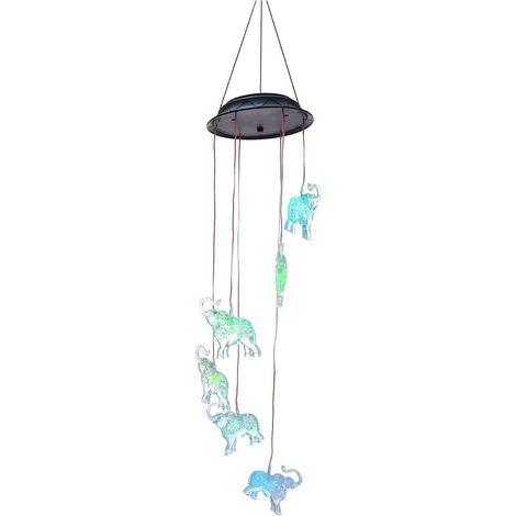 Lampe Carillon Solaire LED Éléphant en Plastique Décoration de Jardin Extérieure Éclairage Suspendu Écologique pour Terrasse et Patio Lampe Décorative Solaire Éolienne (1/5)
