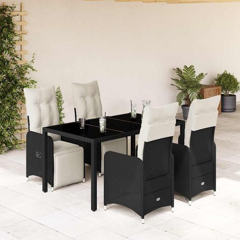 5-tlg. Garten-Bistro-Set mit Kissen Schwarz Poly Rattan (1/5)