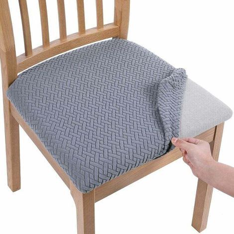Lote de 4 fundas para sillas de comedor, fundas de silla elásticas de jacquard con lazada para cocina y comedor, gris (1/4)