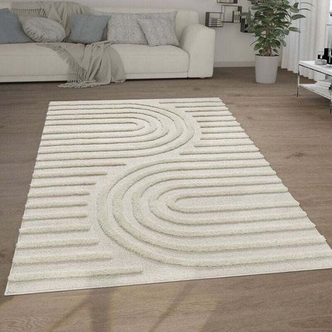 Tapis Poils Longs Tapis Salon Shaggy Aspect 3D Ethnique Boho Look Doux 120x160 cm, Crème 7 (1/4)