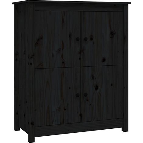 Buffet Meuble de Rangement 4 Compartiments Bois de Pin Massif Noir 83 x 41,5 x 100 cm (1/5)