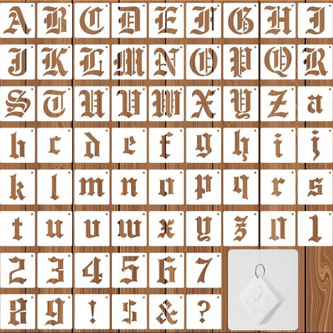 66pcs Alphabets Numéro Pochoirs Gothique, Pochoir de Lettres en Plastique Chiffres et Pochoirs Alphabet pour Peinture sur Papier Mur Bois (1/5)