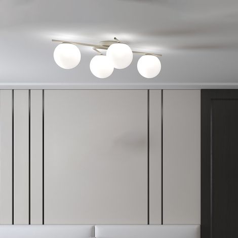 Plafoniera Contemporanea Holly Metallo Marrone Vetro Bianco 4 Luci E27