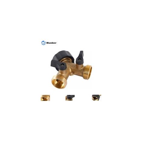 2 pièces Robinet Double Machine a Laver, Répartiteur Raccord Robinet Tuyau d'Arrosage en Y 2 Voies pour Tuyaux d'Alimentation 3/4", Robinet Exterieur Jardin Double en Laiton Robuste Nez de robinet