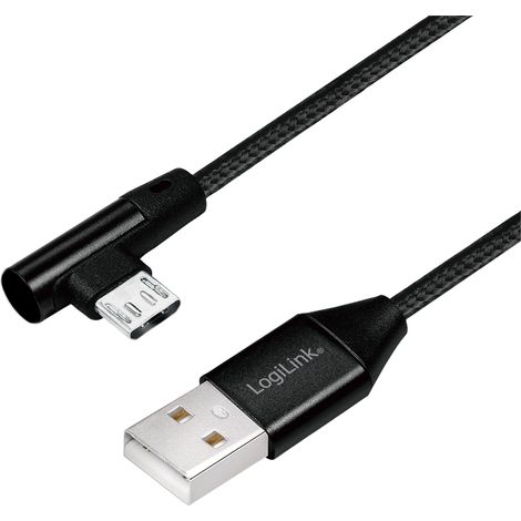 Cable USB 2.0 para Android, USB-A/M a Micro-USB/M (90°), metálico, negro, 1 m (1/5)