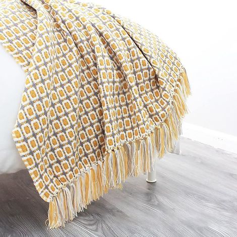 170 x 130 cm Couverture tricotée avec pompons pieddepoule à carreaux bohème Couverture tissée douce et confortable Couverture de canapé chaude Couverture décorative pour canapé, lit, canapé (1/5)