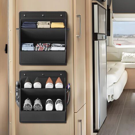 Lot de 2 rangements de chaussures de camping-car avec ruban adhésif, étagère à chaussures à suspendre au-dessus de la porte, organiseur de chaussures mural avec grandes poches profondes pour (1/5)
