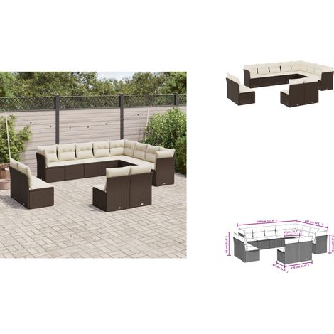 12-tlg. Garten-Sofagarnitur mit Kissen Braun Poly Rattan - Gartensofas - Outdoor Möbel - Gartenmöbelset - Rattan Gartenmöbel - Polyethylen Furniture (1/3)