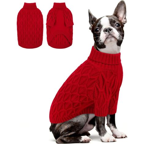 Queenmore Christmas Sweater for Dogs Elastic and Soft – Dog Jumpers for French Bulldog and Dachshund, Red, L (1/5)