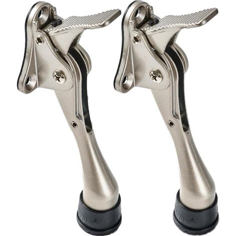 Ensemble de 2 butées de porte - 13,5 x 2,5 cm - Argent - Alliage de zinc et caoutchouc - Patins antidérapants - Pour portes intérieures et extérieures - Réglables (1/5)